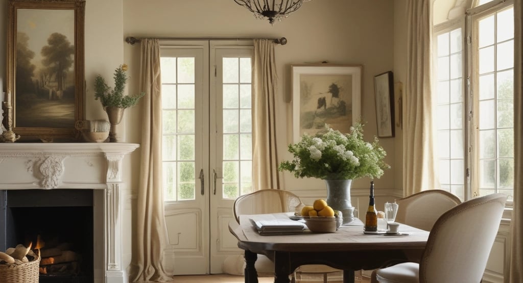 Wooden staircase with framed photos on pink wallpaper