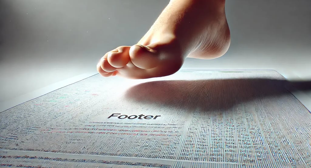 Un pie pisando un papel que pone footer