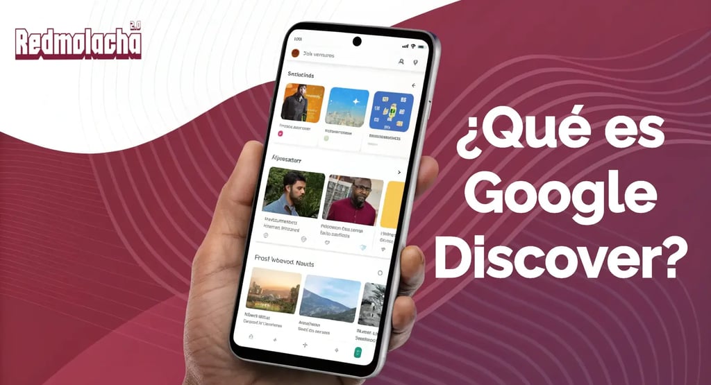 Un smartphone enseñando la pantalla con las tarjetas de Google Discover