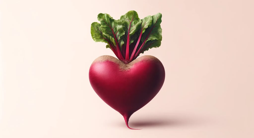 Imagen creada con IA de una remolacha con forma de corazón