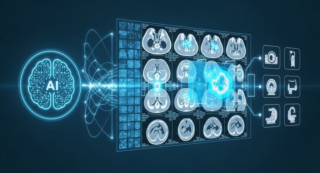 Artificial Intelligence analyzing medical scans for early cancer diagnosis.