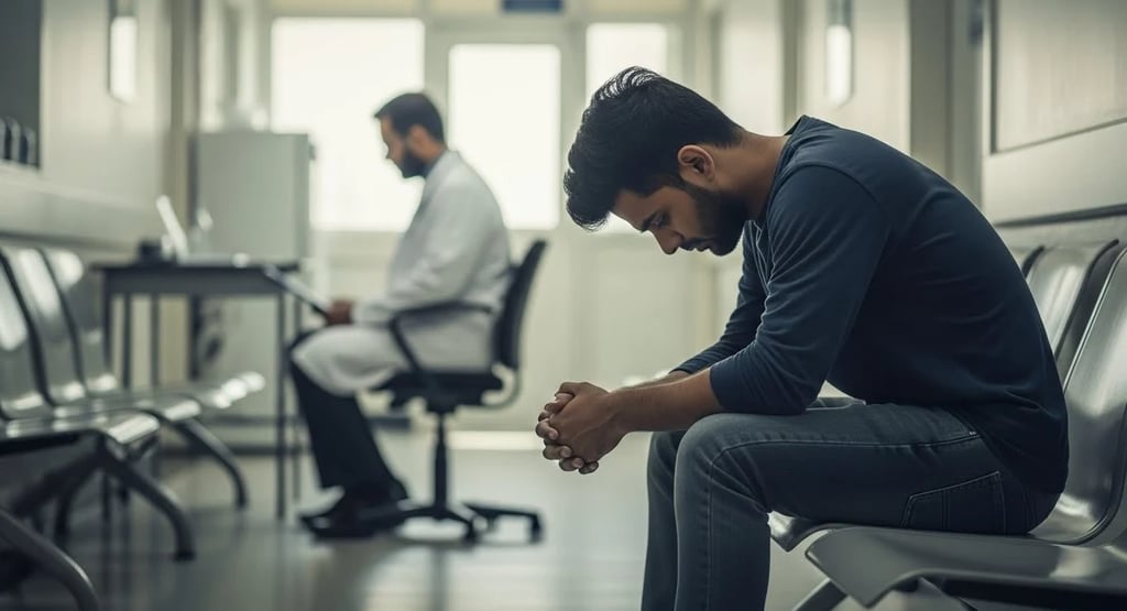 An Indian patient reflecting the mental health crisis, where over 80% fail to receive timely treat