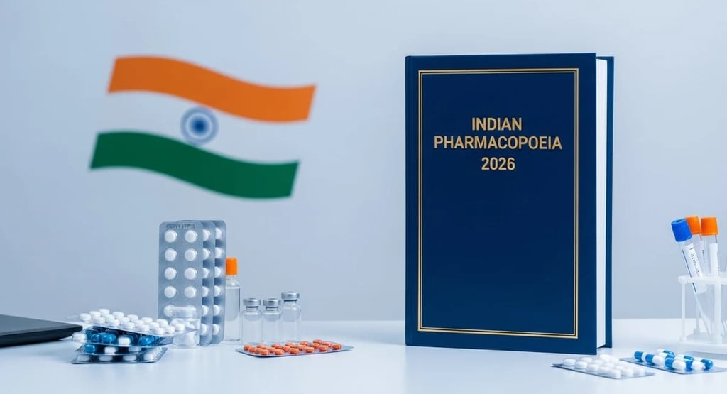 Indian Pharmacopoeia 2026 highlights updated drug quality standards and regulatory focus in India.
