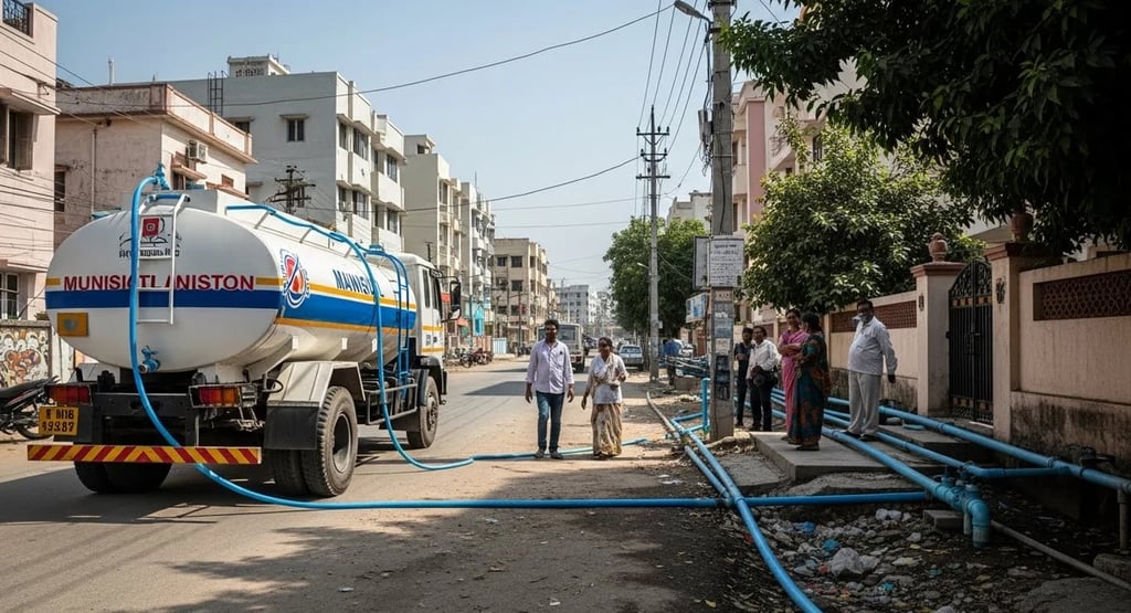 Municipal water supply & residential pipeline in Indore amid investigation into water contamination.