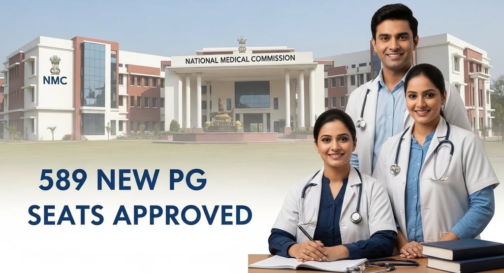 NMC approves 589 new PG medical seats across 27 colleges, boosting India’s specialist healthcare.