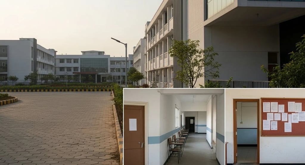 Exterior view of a dental college campus in Bengaluru amid investigation into a student death case