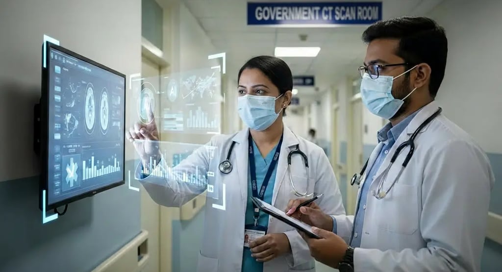 Doctors using AI-based digital systems in a government hospital as Uttar Pradesh adopts AI in health