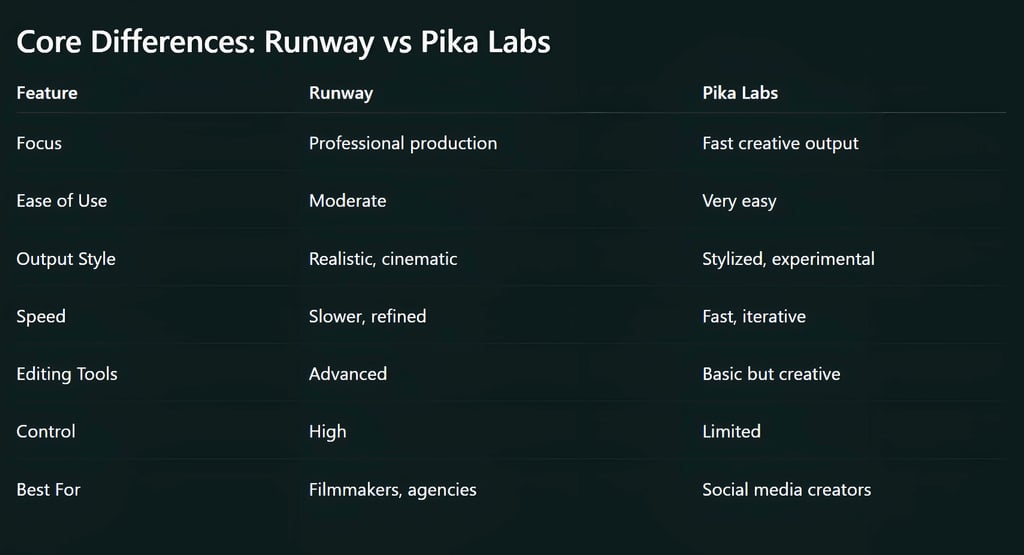 Core Differences: Runway vs Pika Labs