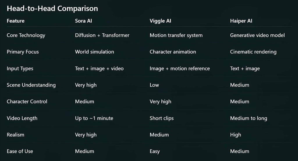 Sora AI, Viggle AI, or Haiper AI