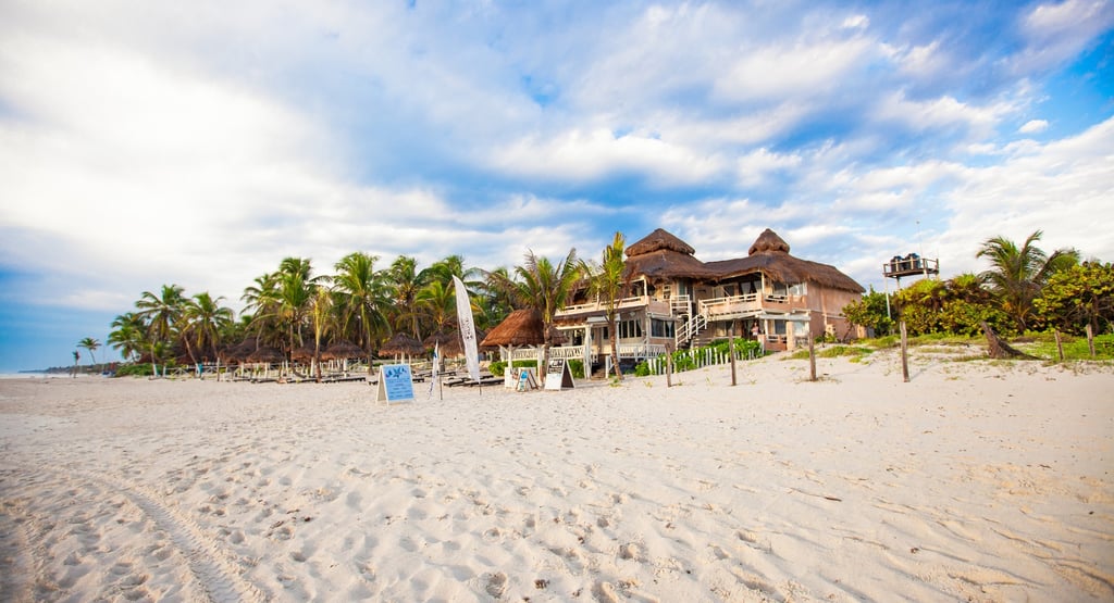 Picturesque bungalow-hotel on tropical beach, Mexico, Tulum