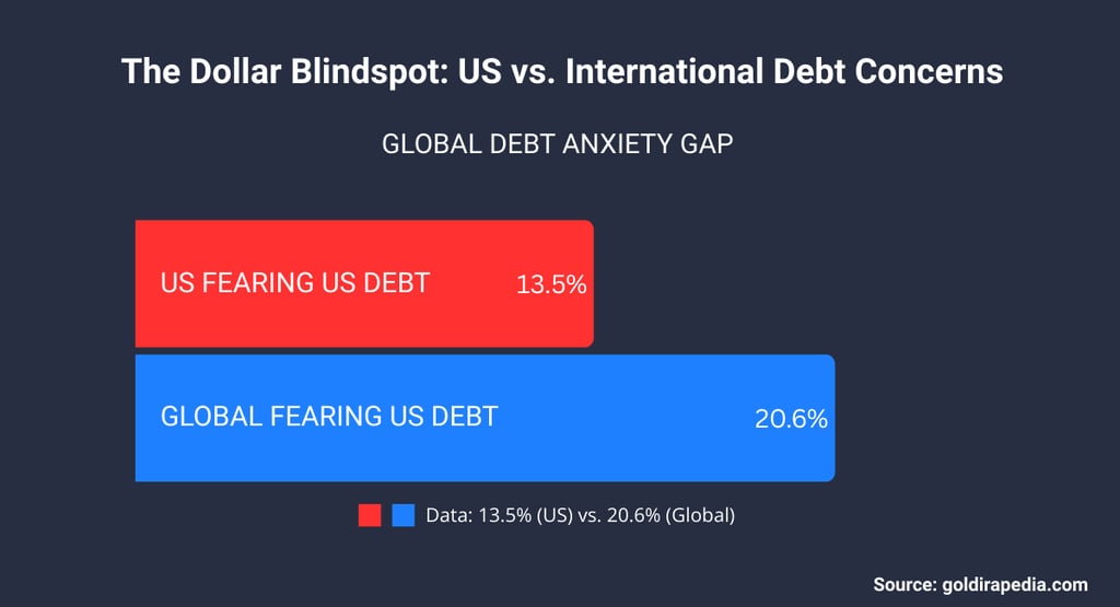 a comparison bar chart showing US Debt Fear at 13.5% for Americans and 20.6% for the World