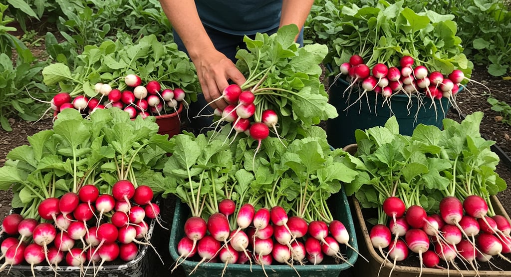 August radishes harvest fast growing vegetables fall crops container gardening root vegetables