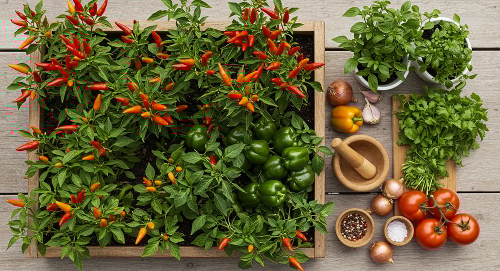Small space pepper garden harvest