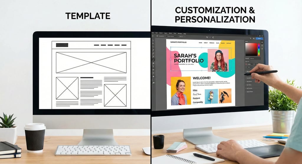 Comparison of raw template versus customized pitch deck design