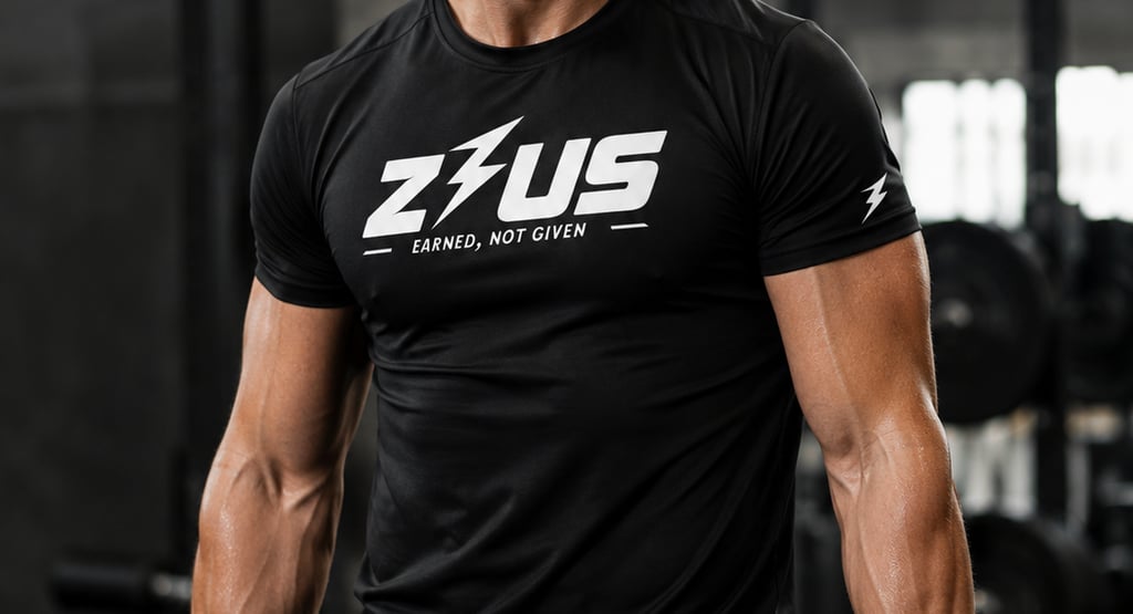 Male athlete training in a gym wearing a black Zeus performance tee, showcasing modern gym wear NZ.