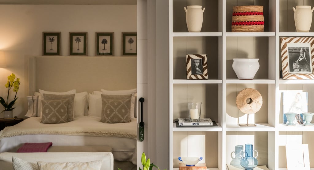 Cozy bedroom with built in shelving