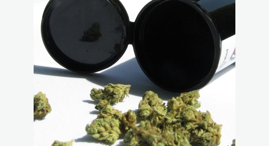 a pair of sunglasses and a can of marijuana