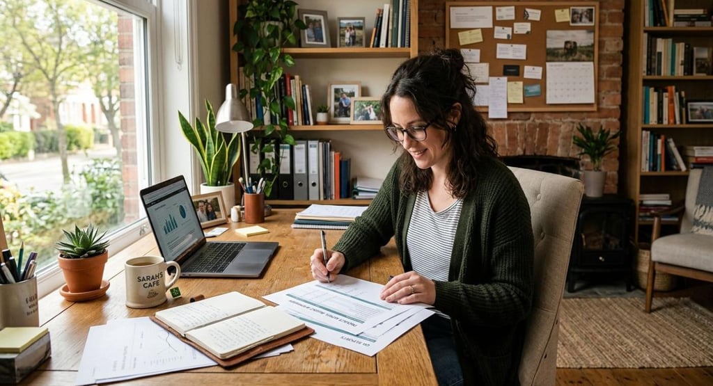 Entrepreneur analysant un compte de résultat et les finances de son entreprise sur un ordinateur