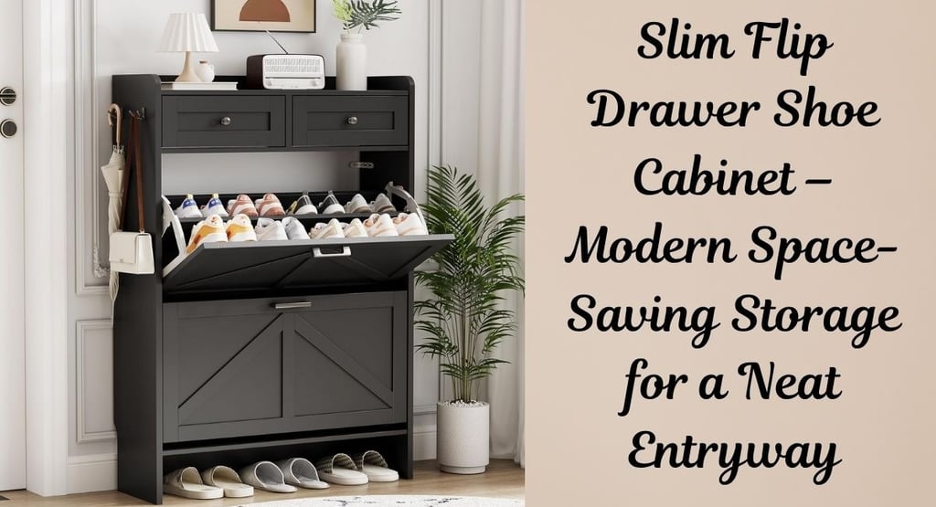 Modern black shoe cabinet with 2 flip drawers and 2 top drawers for entryway organization and space-