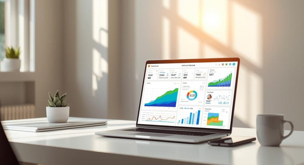Affiliate program dashboard showing growth metrics and commission tracking for SaaS business