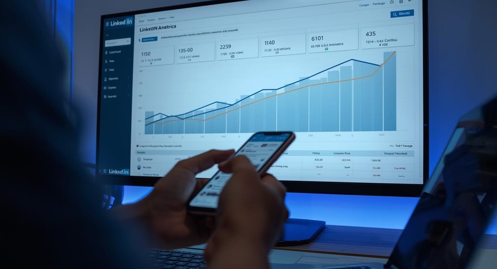LinkedIn analytics dashboard showing engagement metrics and performance growth