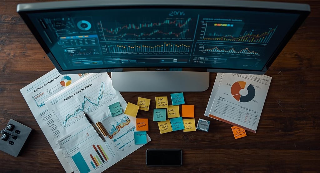 Analytics dashboard tracking affiliate program performance and optimization metrics