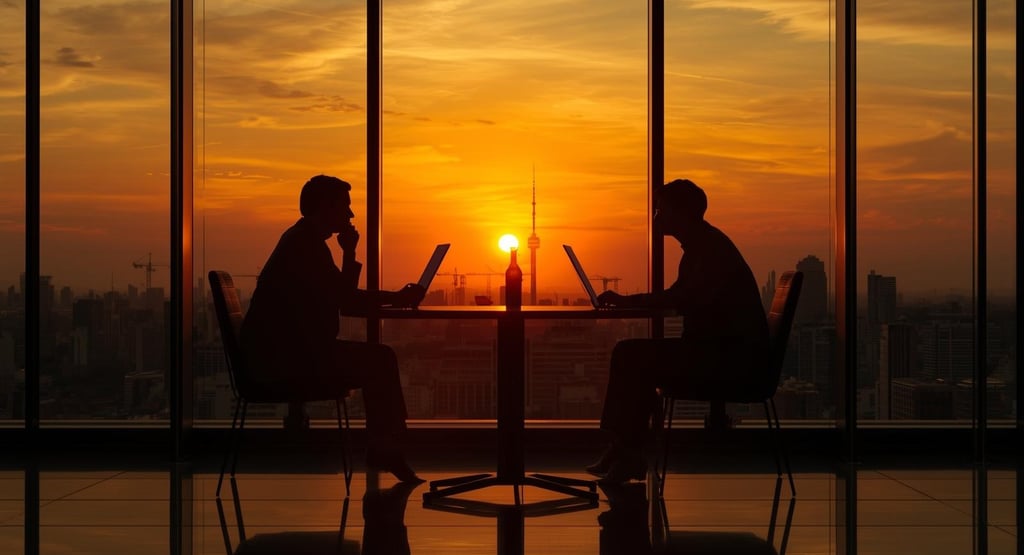 Professionals collaborating with digital business data.