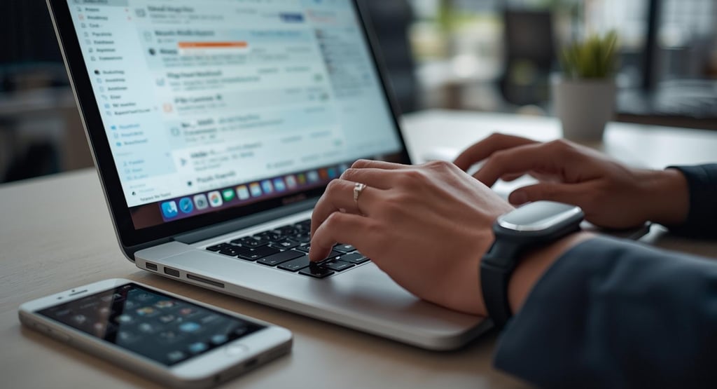 Person typing email campaign on laptop with notifications