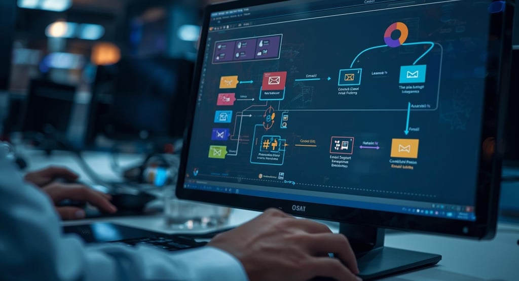 Hand interacting with laptop screen showing automated workflows and integrations