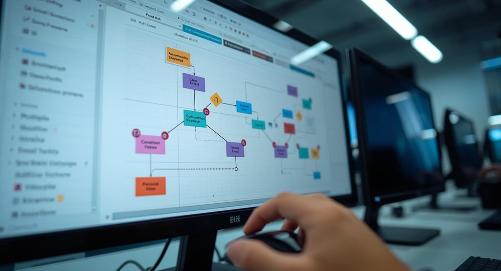 Email automation workflow builder interface with connected sequence nodes