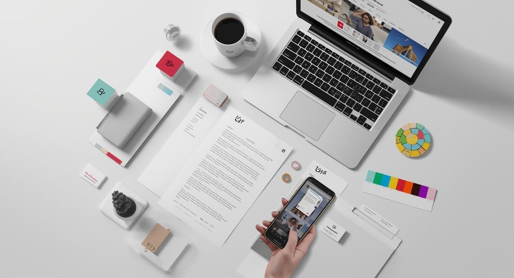 Consistent brand identity elements across digital and print materials