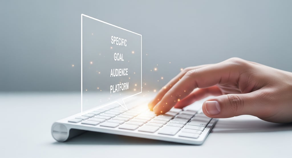 Person typing effective Veo 3 prompts with keywords for video creation