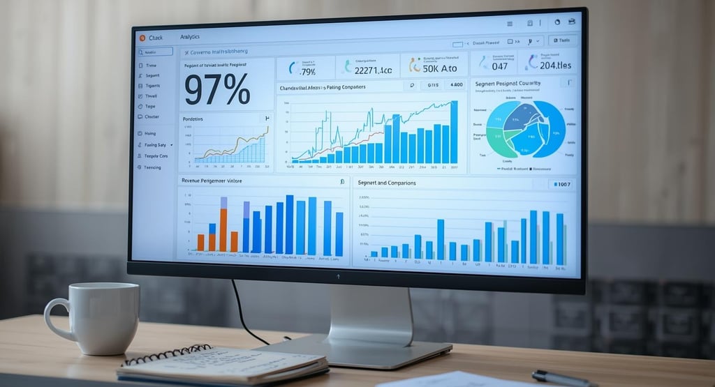 Analytics dashboard showing conversion rates and statistical significance metrics