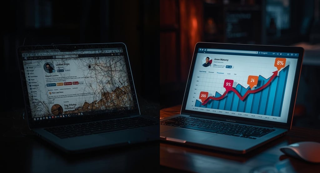 Comparison of inactive versus active LinkedIn profiles showing engagement differences