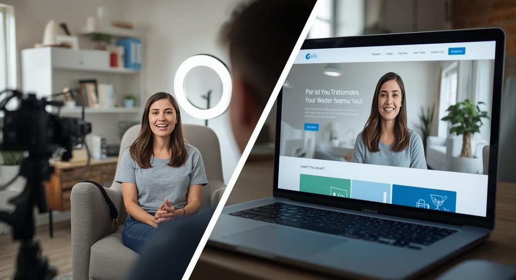 Customer recording video testimonial for business website