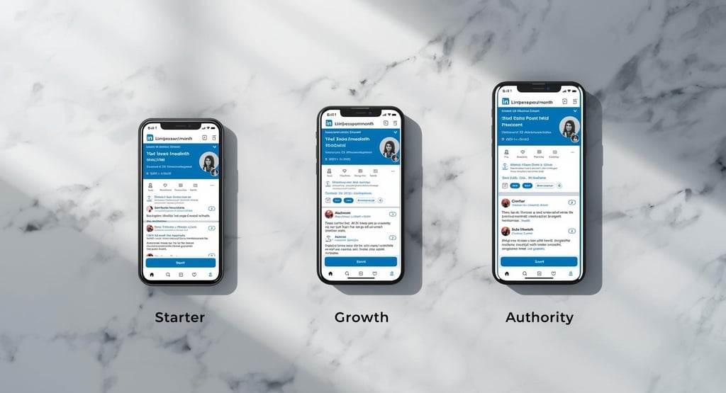 Three tier LinkedIn content strategy showing starter growth and authority posting levels