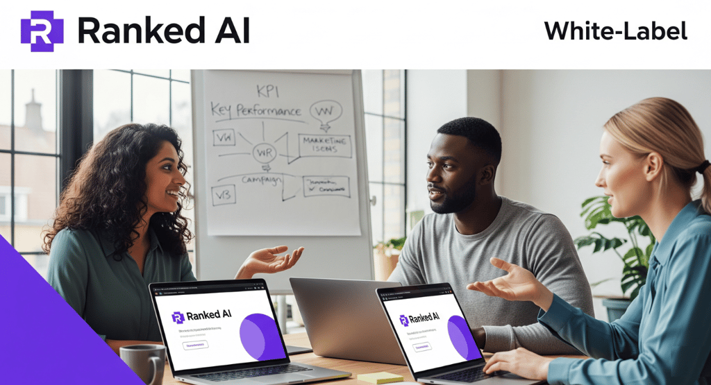 Diverse team collaborating with Ranked AI white-label support.
