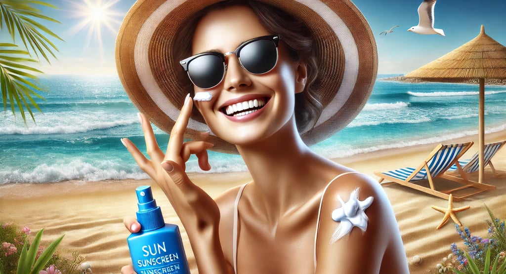 woman using sunscreen at the beach