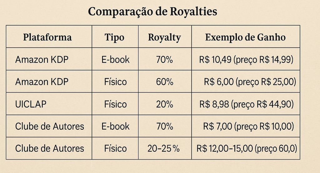 Comparação de Royalties para a venda de livros