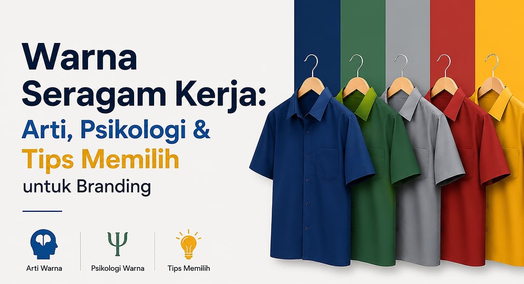 Infografis pilihan warna seragam kerja untuk branding perusahaan dengan contoh kemeja kantor berbagai warna.