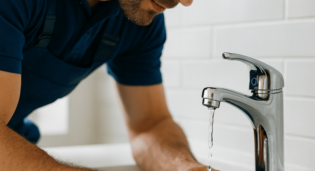 a man in a blue shirt is holding a black bag