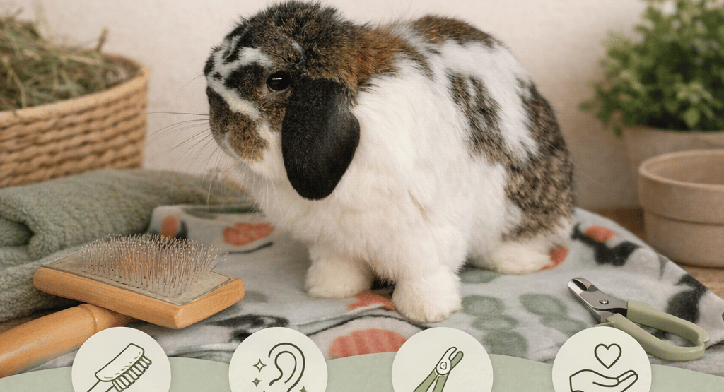 Hot Cross Buns' Truffle waiting for his grooming routine to begin