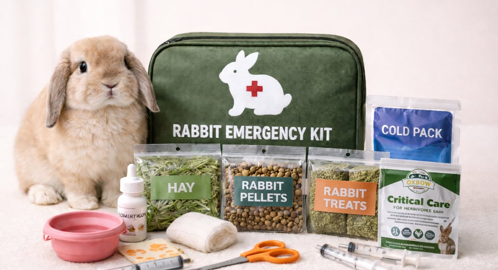 AI generated rabbit emergency kit image for blog post about building a rabbit emergency care kit
