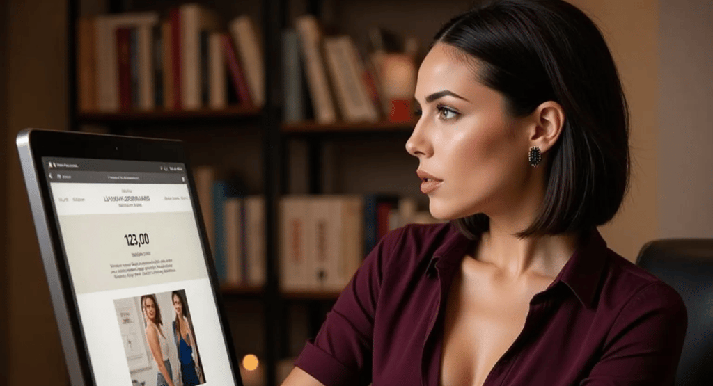 Digital muse reviewing a luxury moodboard at her desk.