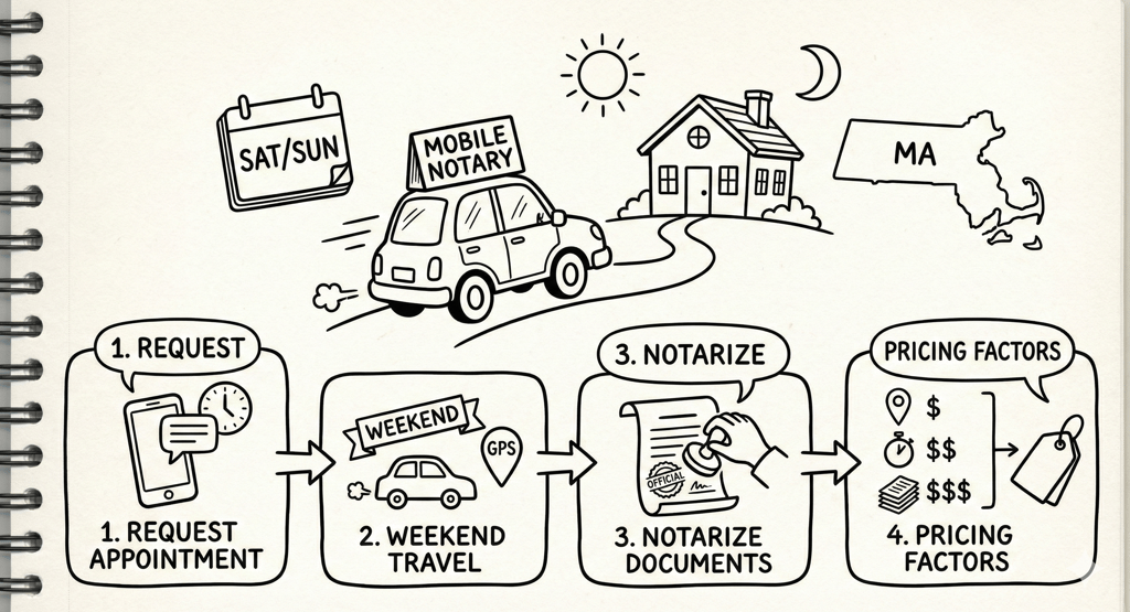 weekend mobile notary in Massachusetts arriving at client location