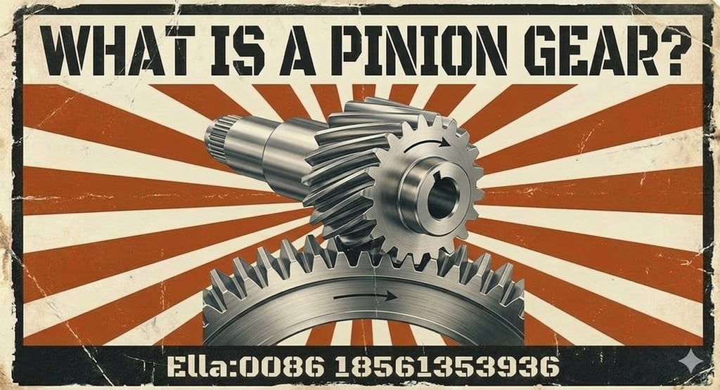 Small pinion gear engaging with a larger gear for mechanical advantage in industrial machinery.