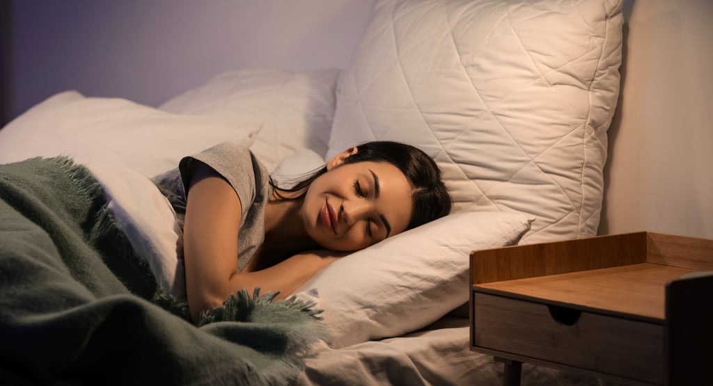 Woman sleeping peacefully during a calm night routine for better sleep and less stress