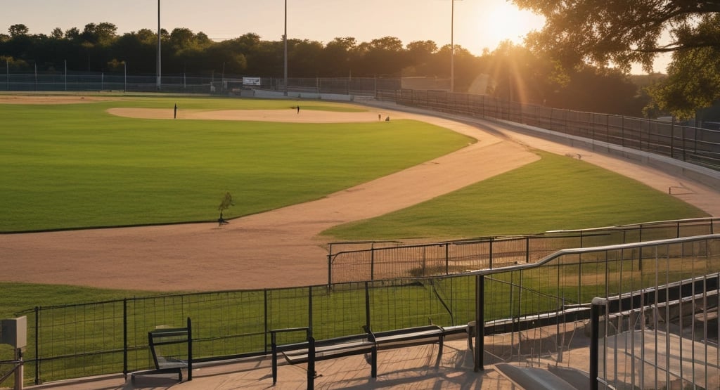 A baseball stadium with a large sign on the side of it