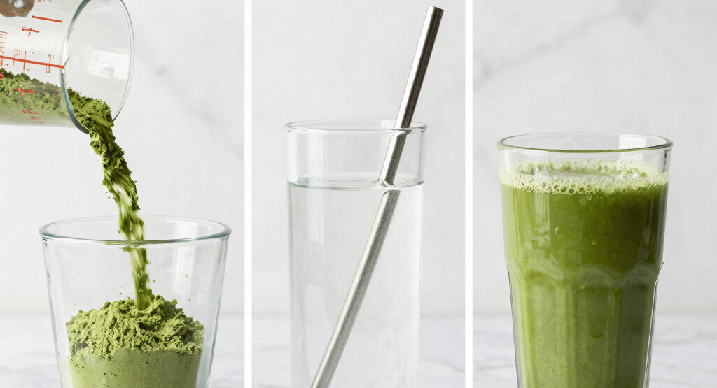 Woman mastering daily matcha powder for weight loss routine with Matcha Suri natural drink