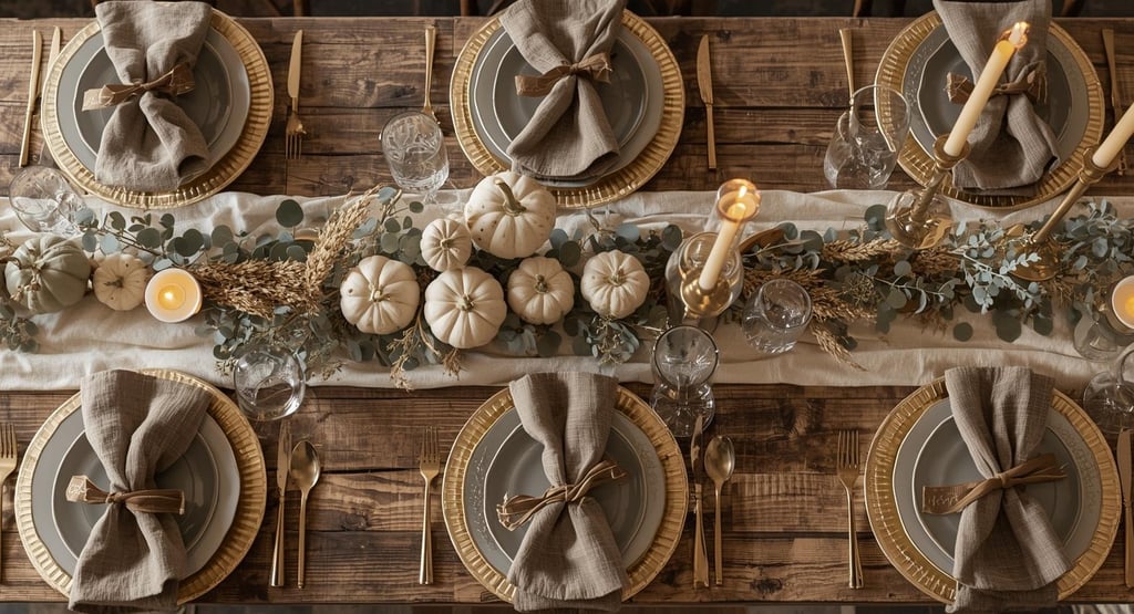Rustic Thanksgiving dining table for family gathering, perfectly balanced between casual and elegant